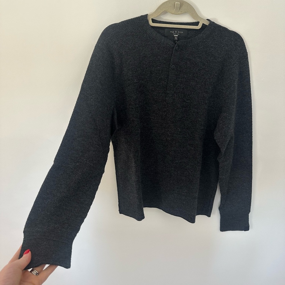 Men’s Rag and Bone Grey Cashmere Crewneck Dark Grey Henley